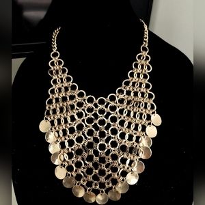 Chico statement gold  collar Bib linked chain w coin necklace